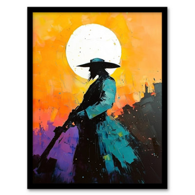 Artery8 Wild West Sunset Desperado Cowboy Concept Art Wall Art PrintA4 Size from B&Q