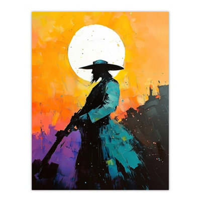Artery8 Unframed Wall Art Wild West Sunset Desperado Cowboy Concept12X16 Inch from B&Q