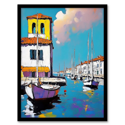 Artery8 Framed Wall Art Portofino Italy Harbour Sailboats Marina Painting Print12X16 Inch from B&Q