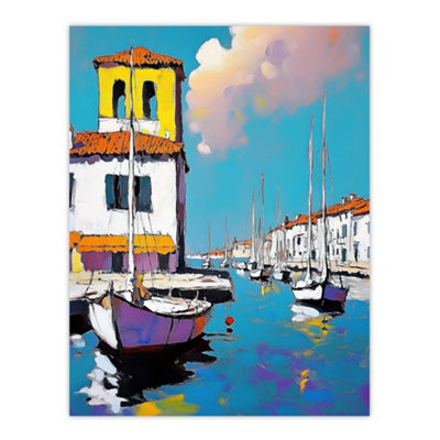 Artery8 Unframed Wall Art Portofino Italy Harbour Sailboats Marina Painting12X16 Inch from B&Q
