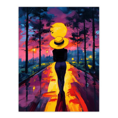 Artery8 Unframed Wall Art Woman Walk Into Sunset Colourful Vibrant Painting12X16 Inch from B&Q