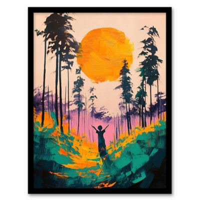 B&Q -  Framed Wall Art Sunrise Joy Abstract Forest Landscape Painting Print12X16 Inch