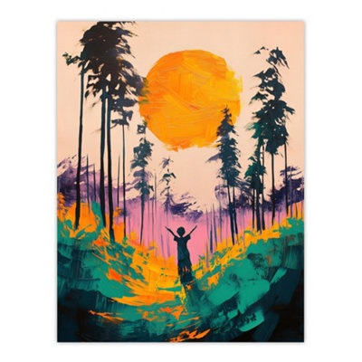 Artery8 Unframed Wall Art Sunrise Joy Abstract Forest Landscape Painting12X16 Inch from B&Q