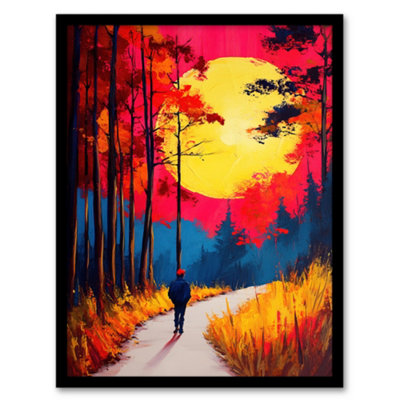 Artery8 Framed Wall Art Vibrant Sunset Sky Autumn Forest Walk Path Hike Print12X16 Inch from B&Q