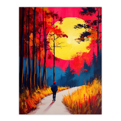 Artery8 Unframed Wall Art Vibrant Sunset Sky Autumn Forest Walk Path Hike12X16 Inch from B&Q