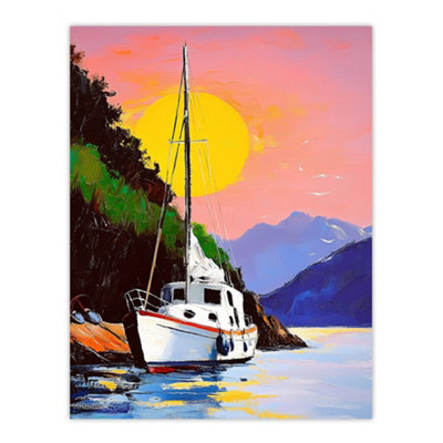 Artery8 Unframed Wall Art Harbour Sunset Docked Sailboat Coastal Landscape12X16 Inch from B&Q