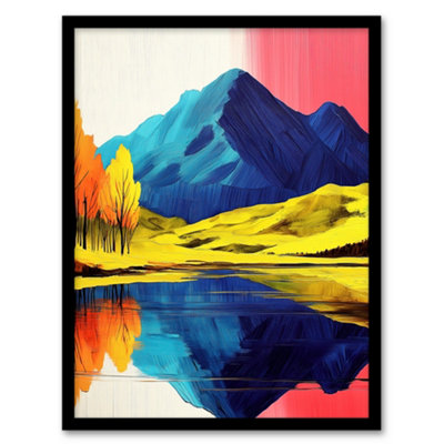 Artery8 Framed Wall Art Serene Mountain Lake Pink Sky Autumn Landscape Print12X16 Inch from B&Q