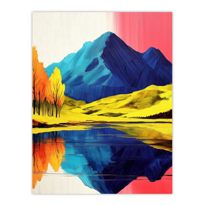 Artery8 Unframed Wall Art Serene Mountain Lake Pink Sky Autumn Landscape12X16 Inch from B&Q