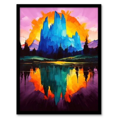 Artery8 Mount Fitz Roy Sunset Colourful Abstract Landscape Wall Art PrintA4 Size from B&Q