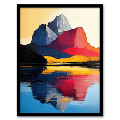 Artery8 Framed Wall Art Mount Assiniboine Abstract Mountain Lake Landscape Print12X16 Inch from B&Q
