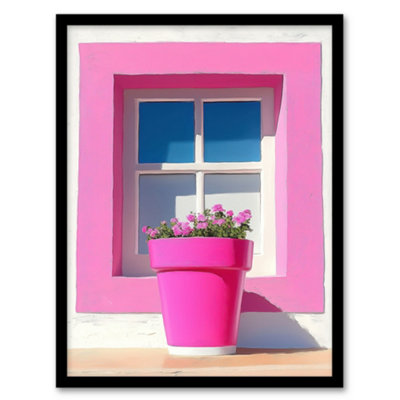 Artery8 Framed Wall Art Pink Geranium Flower Pot Sunny Window Sill Print12X16 Inch from B&Q