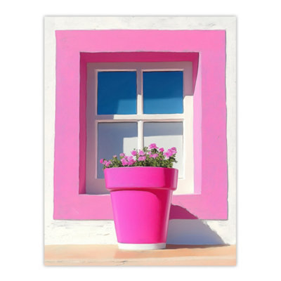 Artery8 Unframed Wall Art Pink Geranium Flower Pot Sunny Window Sill12X16 Inch from B&Q