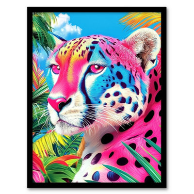 Artery8 Framed Wall Art Cheetah Jungle Plants Colourful Animal Portrait Print12X16 Inch from B&Q