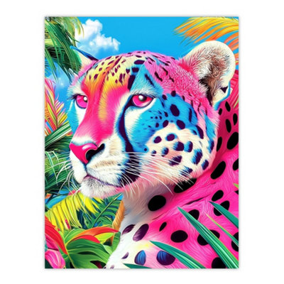 Artery8 Unframed Wall Art Cheetah Jungle Plants Colourful Animal Portrait12X16 Inch from B&Q