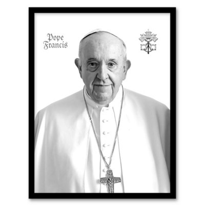 Artery8 Framed Wall Art Pope Francis Black & White Portrait Holy See Emblem Print12X16 Inch from B&Q
