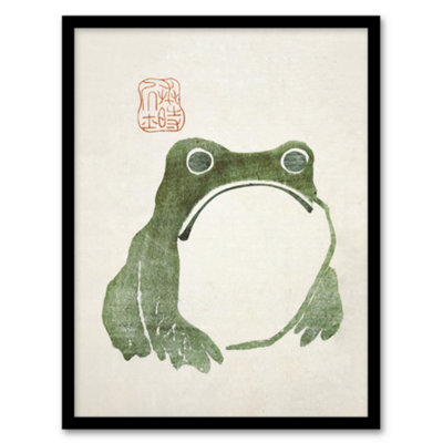Artery8 Framed Wall Art Vintage Japanese Cute Grumpy Frog Matsumoto Hoji Print12X16 Inch from B&Q