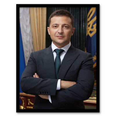 Artery8 Framed Wall Art Ukraine President Volodymyr Zelensky Official Portrait12X16 Inch from B&Q