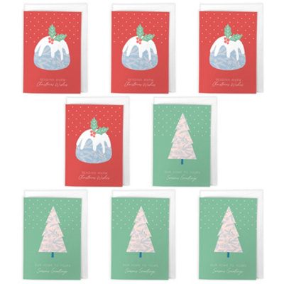 Artery8 Pudding And Tree Christmas Card Set Of 8A6 SizeSeasons Greetings from B&Q