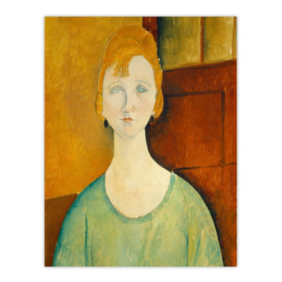 B&Q -  Girl In Green Blouse Portrait Modigliani Vintage Wall Art Poster Print 12X16"