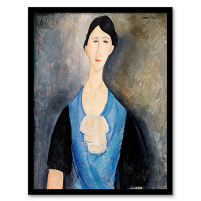 Artery8 Young Woman In Blue Portrait Modigliani Vintage Framed Wall Art Print 12X16" from B&Q