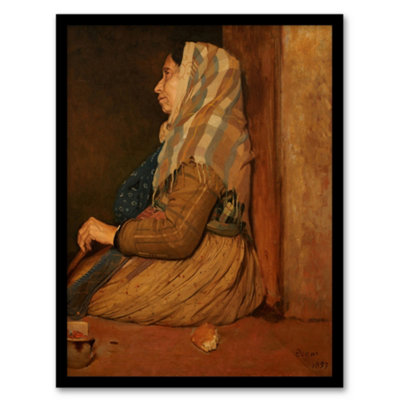 Artery8 A Roman Beggar Woman Portrait Degas Vintage Framed Wall Art Print 12X16" B&Q