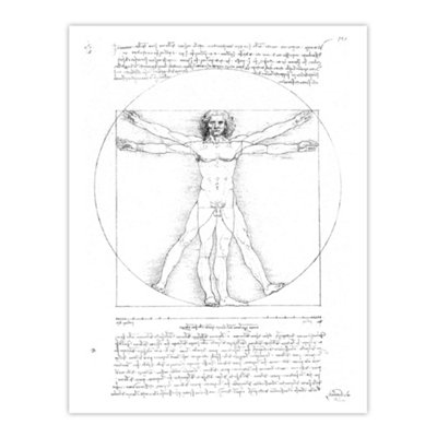 Artery8 Vitruvian Man Black And White Da Vinci Vintage Wall Art Poster Print 12X16" from B&Q