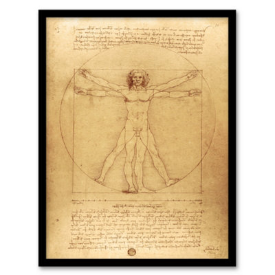 Artery8 Vitruvian Man Drawing Da Vinci Vintage Framed Wall Art Print 12X16" from B&Q