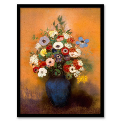Artery8 Anemones And Lilacs In Blue Vase Redon Vintage Framed Wall Art Print 12X16" from B&Q