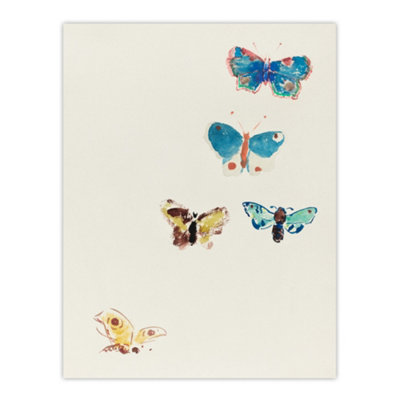 Artery8 Five Butterflies Watercolour Redon Vintage Wall Art Poster Print 12X16"
