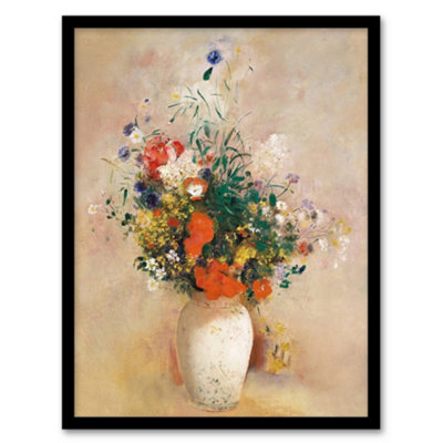 Artery8 Vase Of Flowers In Pink Background Redon Vintage Framed Wall Art Print 12X16" from B&Q