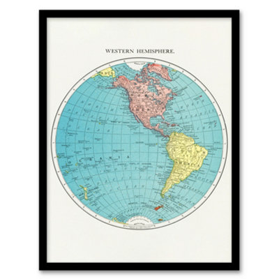 Artery8 Western Hemisphere 1908 Map Rand Mcnally Vintage Framed Wall Art Print 12X16" from B&Q