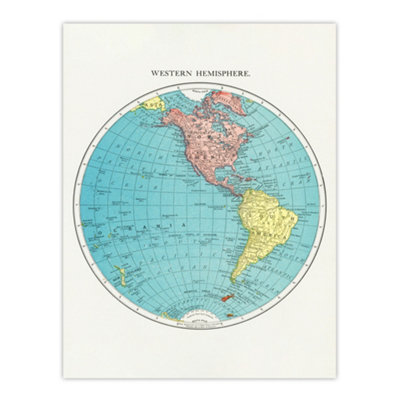 Artery8 Western Hemisphere 1908 Map Rand Mcnally Vintage Wall Art Poster Print 12X16" from B&Q