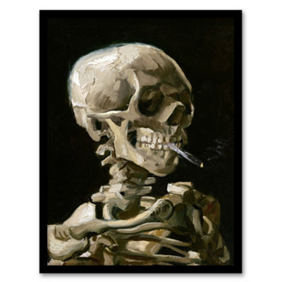 Artery8 Skeleton With Burning Cigarette Van Gogh Vintage Framed Wall Art Print 12X16" from B&Q