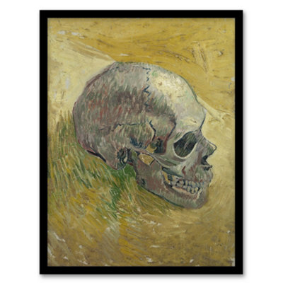 B&Q -  Human Skull Study In Yellow Van Gogh Vintage Framed Wall Art Print 12X16"