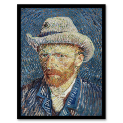 B&Q -  Self Portrait Grey Felt Hat Van Gogh Vintage Framed Wall Art Print 12X16"