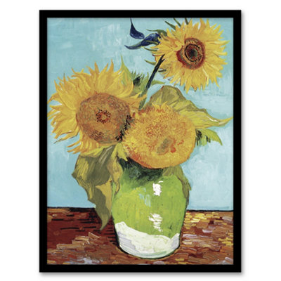 Artery8 Vase With Three Sunflowers Van Gogh Vintage Framed Wall Art Print 12X16"