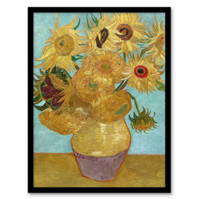 Artery8 Vase With Twelve Sunflowers Van Gogh Vintage Framed Wall Art Print 12X16"