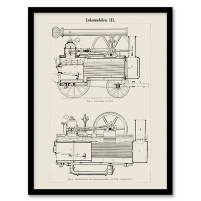 Artery8 Locomotive Train Engine Compartments Vintage Framed Wall Art Print 12X16" from B&Q