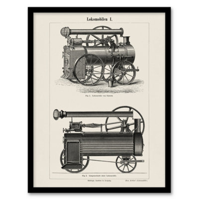 Artery8 Lokomobilen Locomotive Steam Train Engine Vintage Framed Wall Art Print 12X16" from B&Q