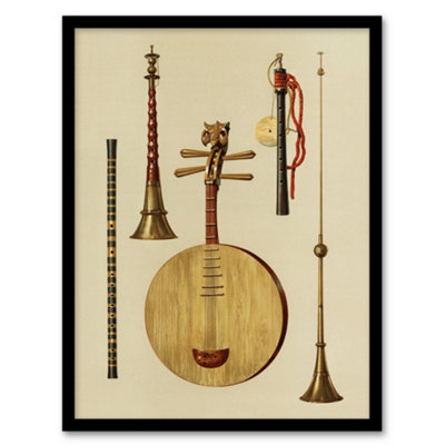 Artery8 Japanese Musical Instruments Gibb Vintage Framed Wall Art Print 12X16" from B&Q