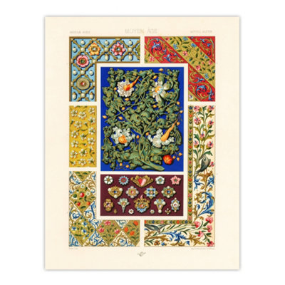 Artery8 Floral Middle Ages Patterns Racinet Vintage Wall Art Poster Print 12X16" from B&Q