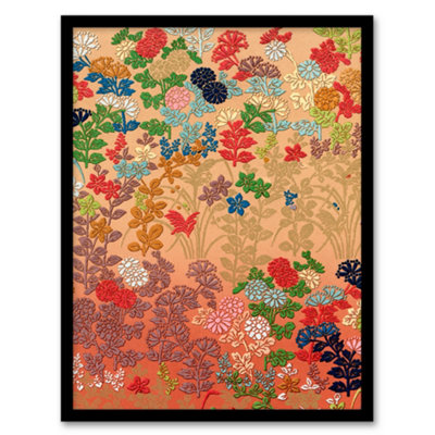 Artery8 Floral Japanese Fan Pattern G A Audsley Vintage Framed Wall Art Print 12X16" from B&Q