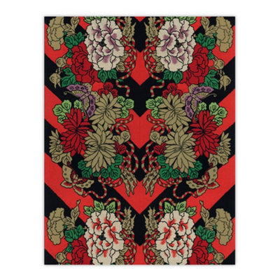 Artery8 Japanese Red Fan Floral Pattern Audsley Vintage Wall Art Poster Print 12X16" from B&Q