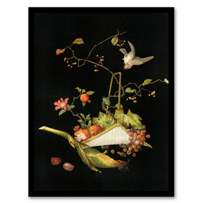 Artery8 Stylised Still Life With Bird Audsley Vintage Framed Wall Art Print 12X16" from B&Q