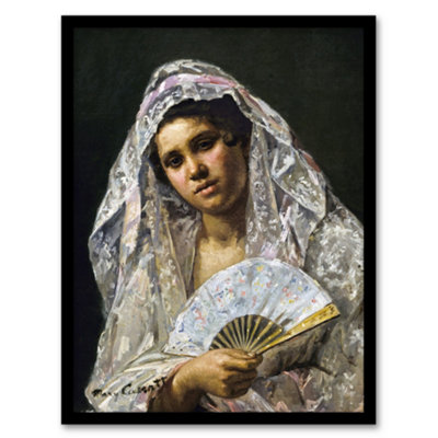 Artery8 Spanish Dancer Lace Mantilla Cassatt Vintage Framed Wall Art Print 12X16"
