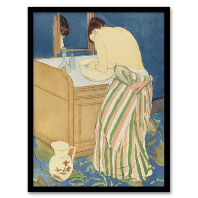 Artery8 Woman Bathing At Her Dressing Table Cassatt Framed Wall Art Print 12X16"