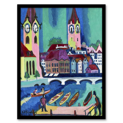 Artery8 Zurich Colourful Cityscape Kirchner Framed Wall Art Print 12X16" from B&Q