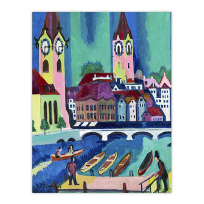 Artery8 Zurich Colourful Cityscape Kirchner Wall Art Poster Print 12X16" from B&Q