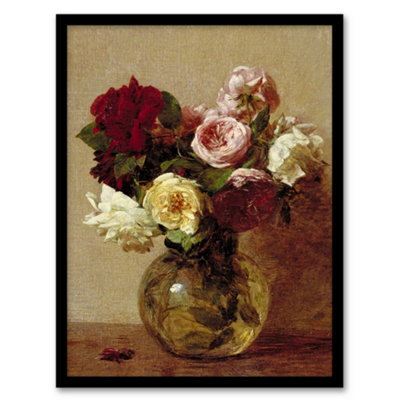 Artery8 Rose Bouquet In Glass Vase Still Life Latour Framed Wall Art Print 12X16" Size 12