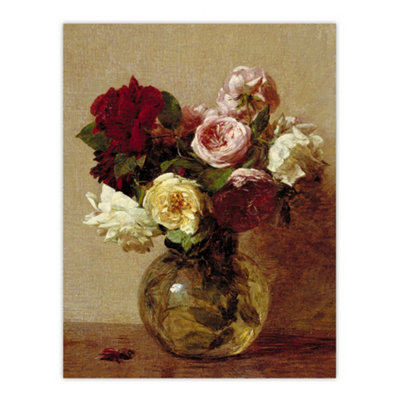 Artery8 Rose Bouquet In Glass Vase Still Life Latour Wall Art Poster Print 12X16" Size 12
